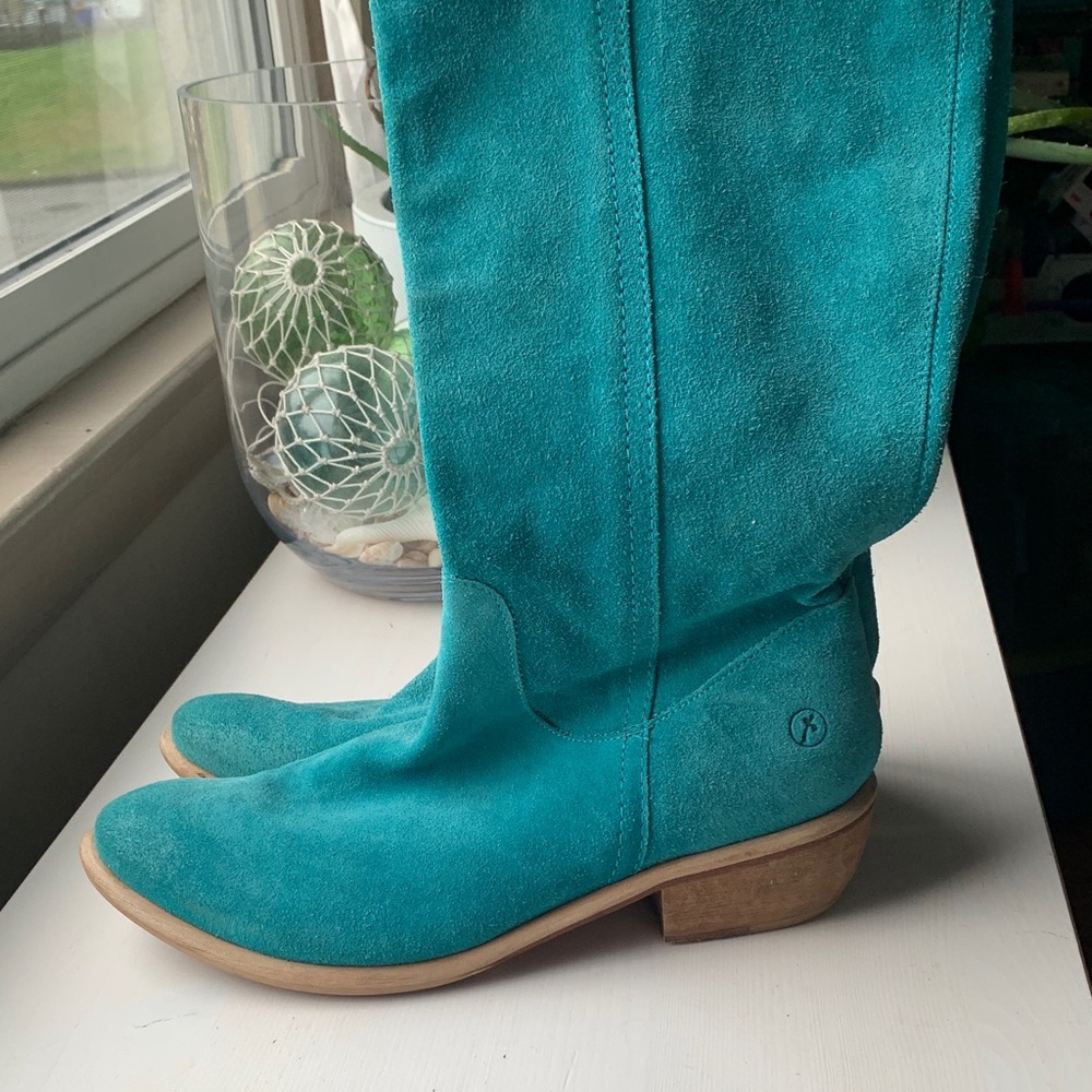 Bronx Teal Suede Heeled Boots
